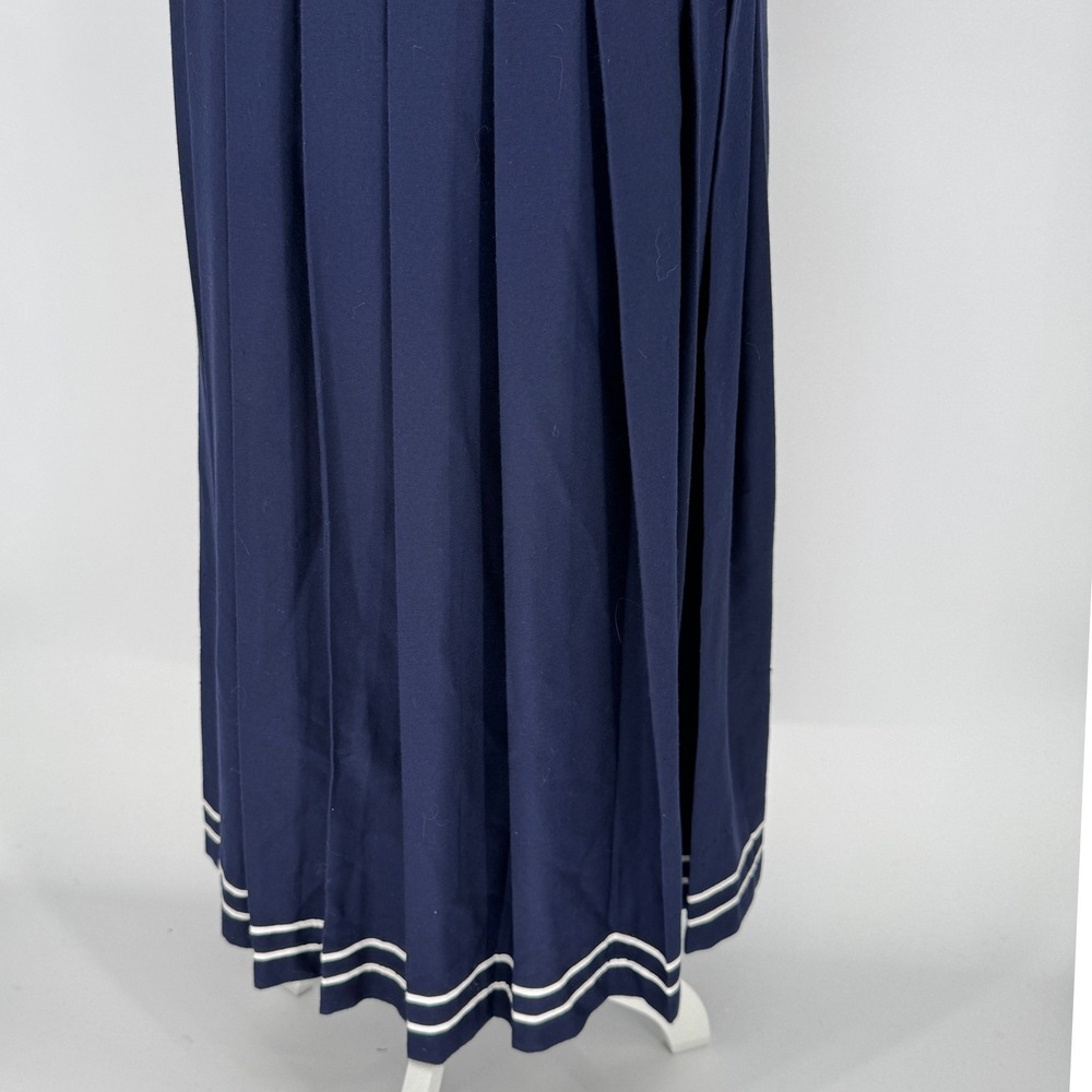 Vintage Handmade Navy Sailor Dress S Nautical Pleated Midi Gold Buttons Preppy - Picture 8 of 13
